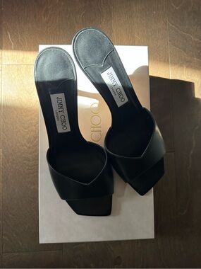 Jimmy Choo Skye Black Leather Heeled Sandals / Mules Size 39